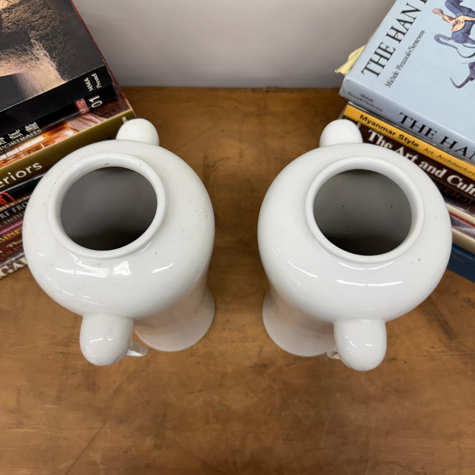 Pair of White Ceramic Vases with Elephant Head Handles - FEA Home
