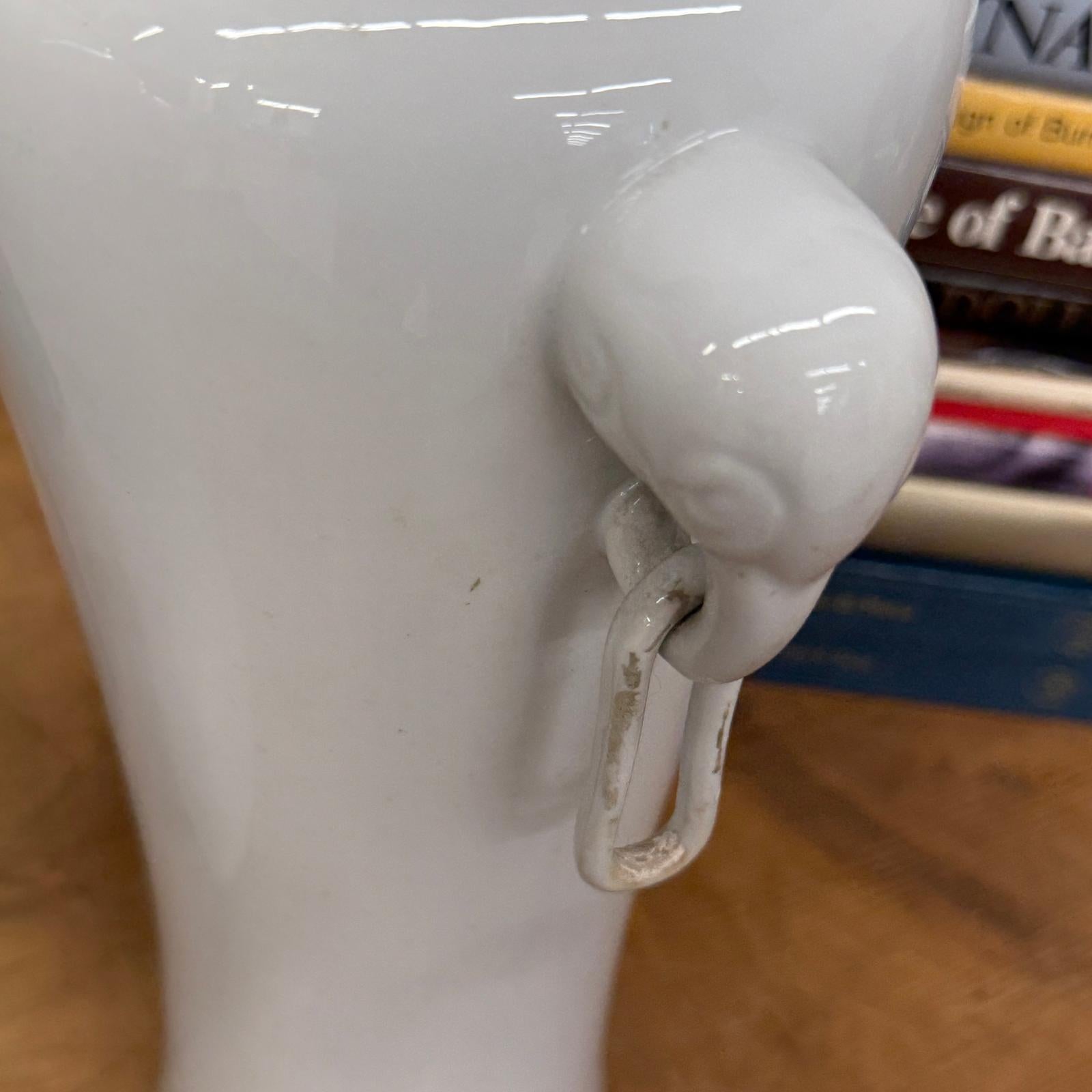 Pair of White Ceramic Vases with Elephant Head Handles - FEA Home