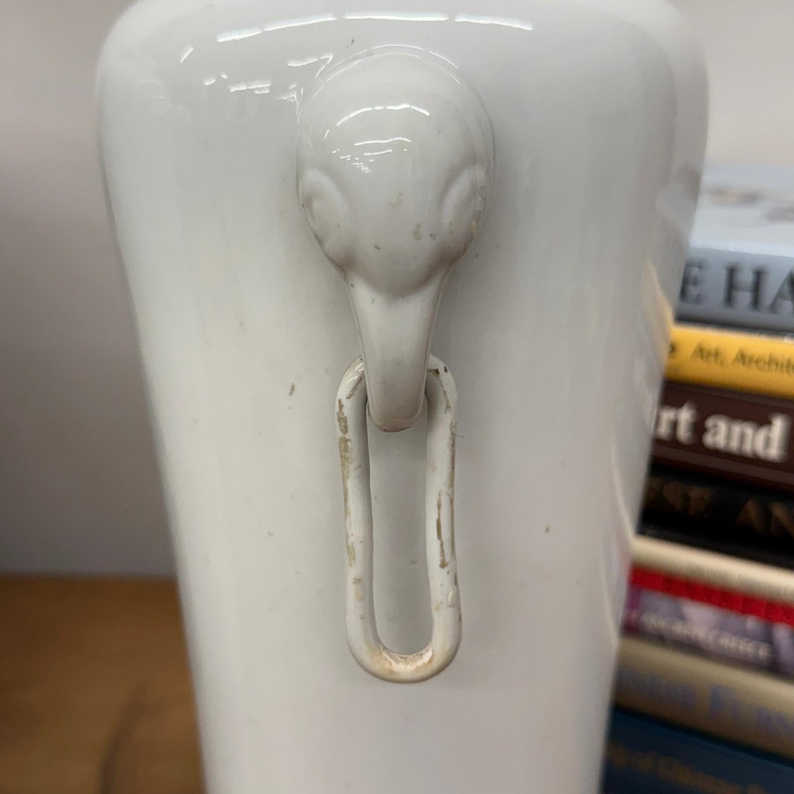 Pair of White Ceramic Vases with Elephant Head Handles - FEA Home