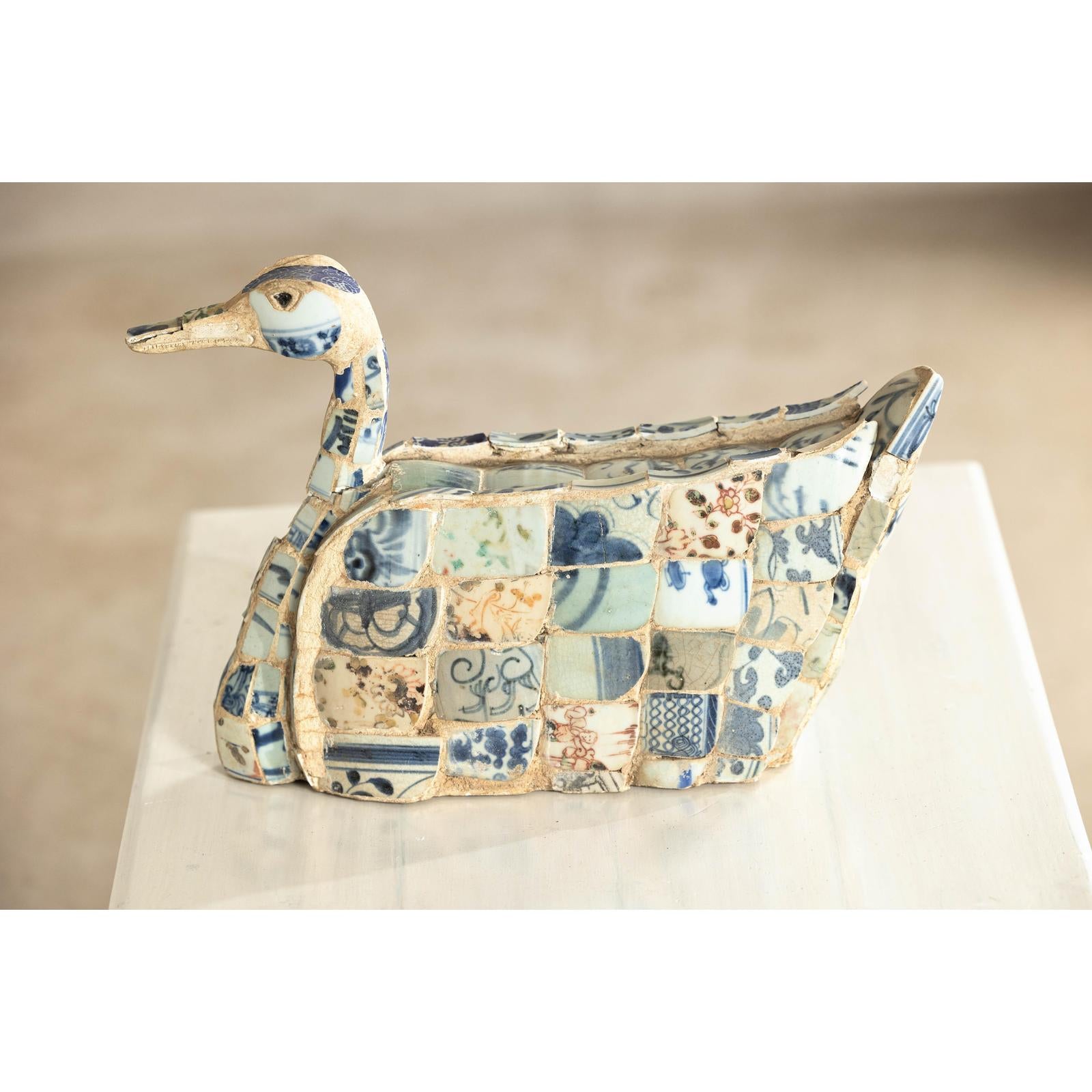 Patchwork Chinese Porcelain Duck Sculpture with Blue-and-White Shards-13. Asian &amp; Chinese Furniture, Art, Antiques, Vintage Home Décor for sale at FEA Home