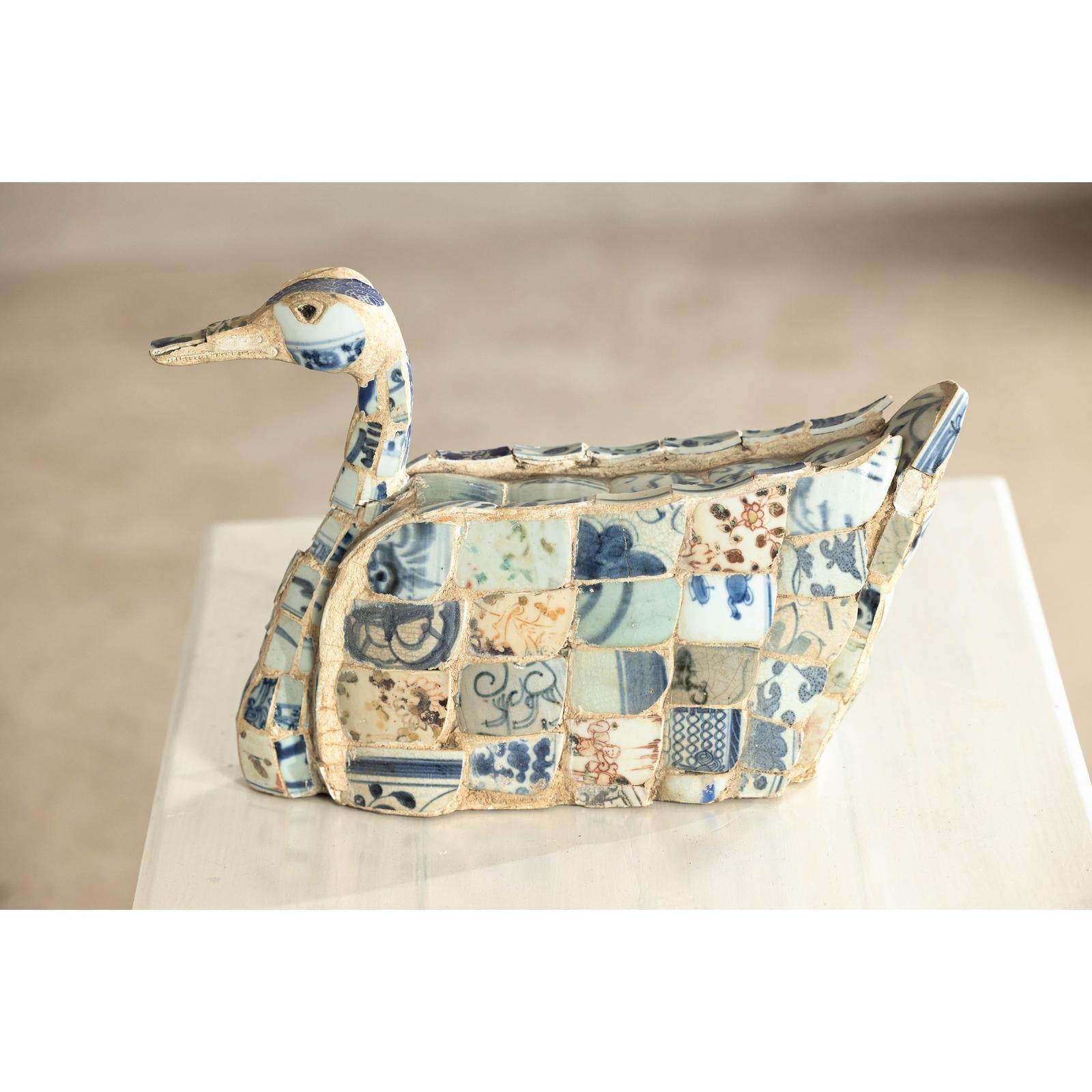 Patchwork Chinese Porcelain Duck Sculpture with Blue-and-White Shards-14. Asian &amp; Chinese Furniture, Art, Antiques, Vintage Home Décor for sale at FEA Home