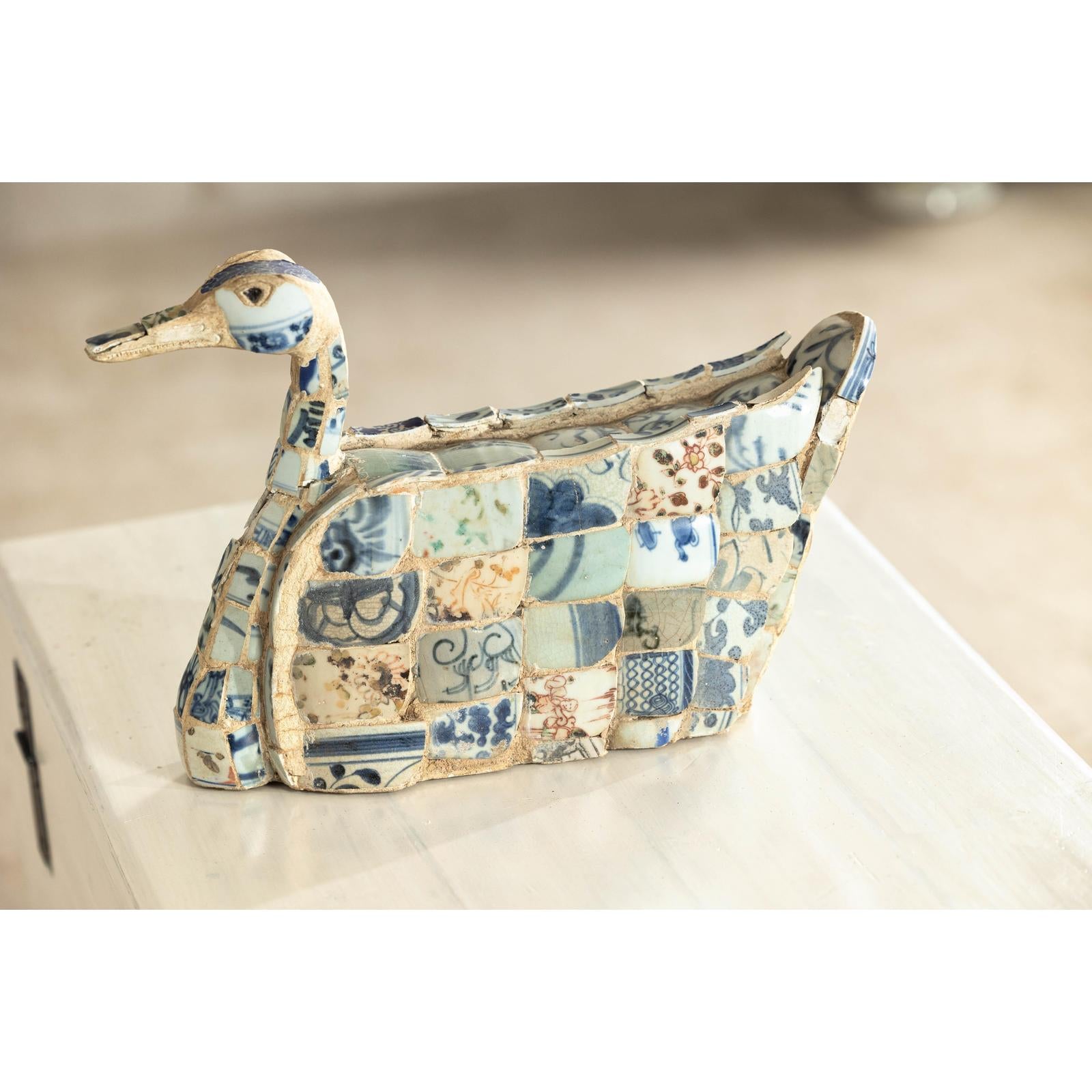Patchwork Chinese Porcelain Duck Sculpture with Blue-and-White Shards-15. Asian &amp; Chinese Furniture, Art, Antiques, Vintage Home Décor for sale at FEA Home