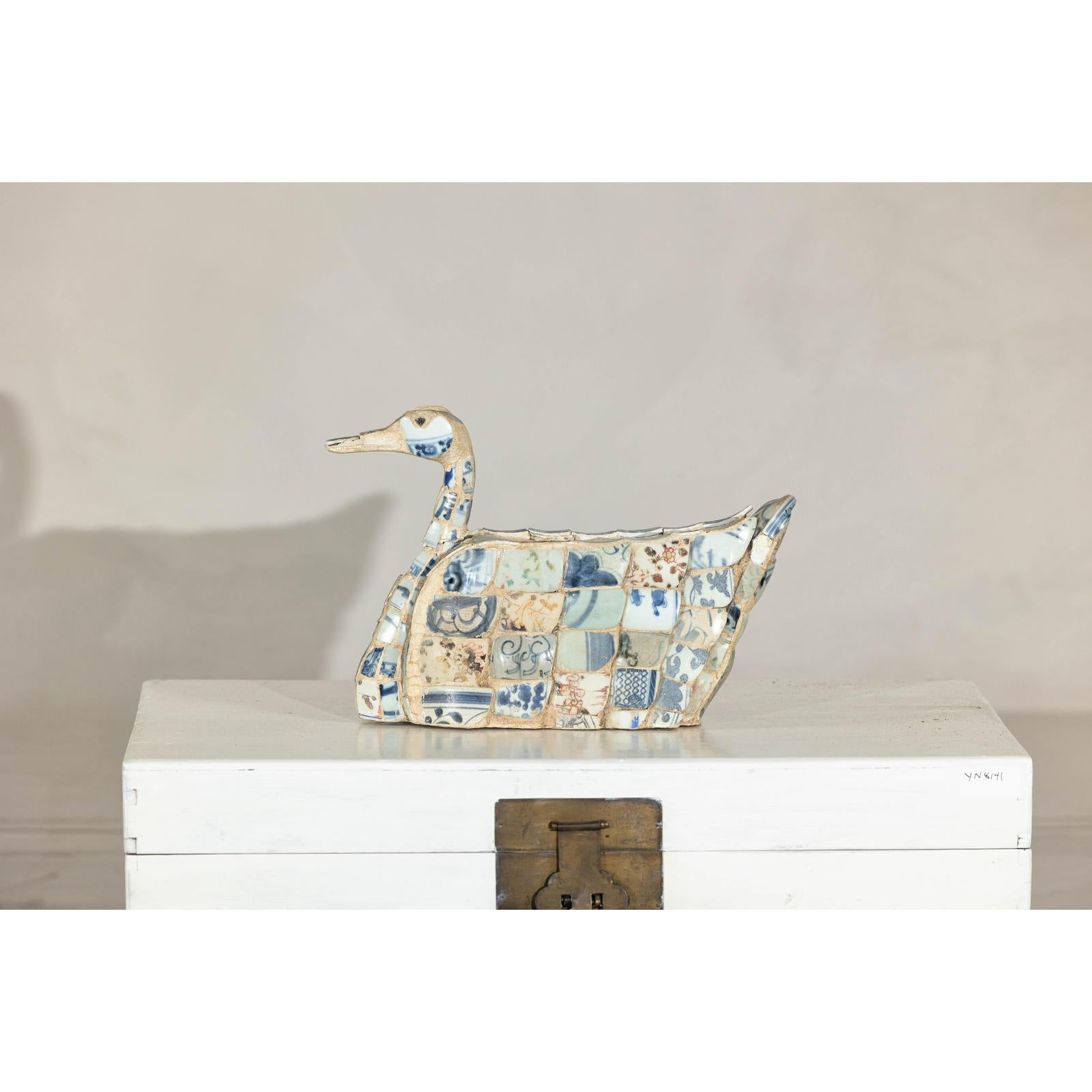 Patchwork Chinese Porcelain Duck Sculpture with Blue-and-White Shards-19. Asian &amp; Chinese Furniture, Art, Antiques, Vintage Home Décor for sale at FEA Home