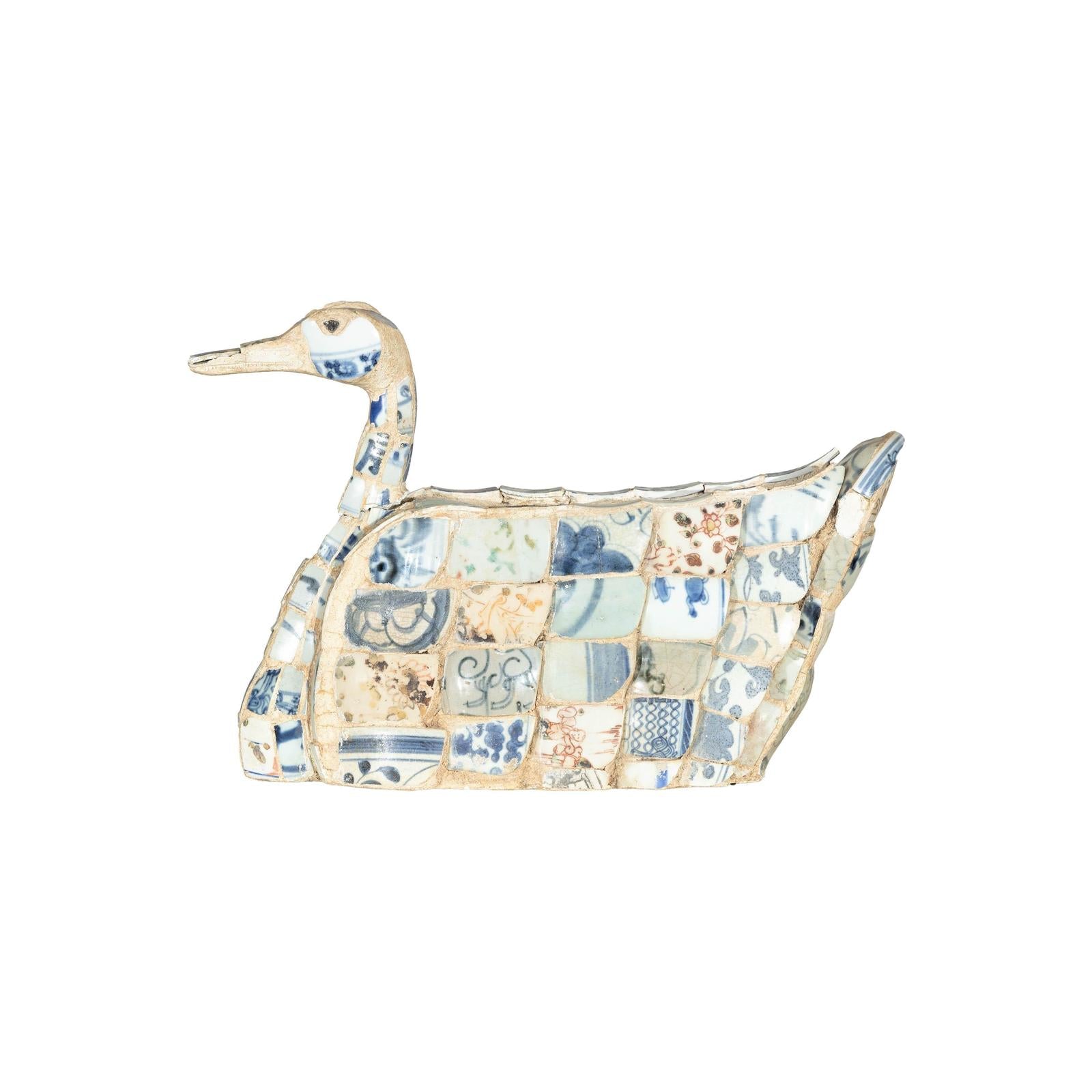 Patchwork Chinese Porcelain Duck Sculpture with Blue-and-White Shards-20. Asian &amp; Chinese Furniture, Art, Antiques, Vintage Home Décor for sale at FEA Home