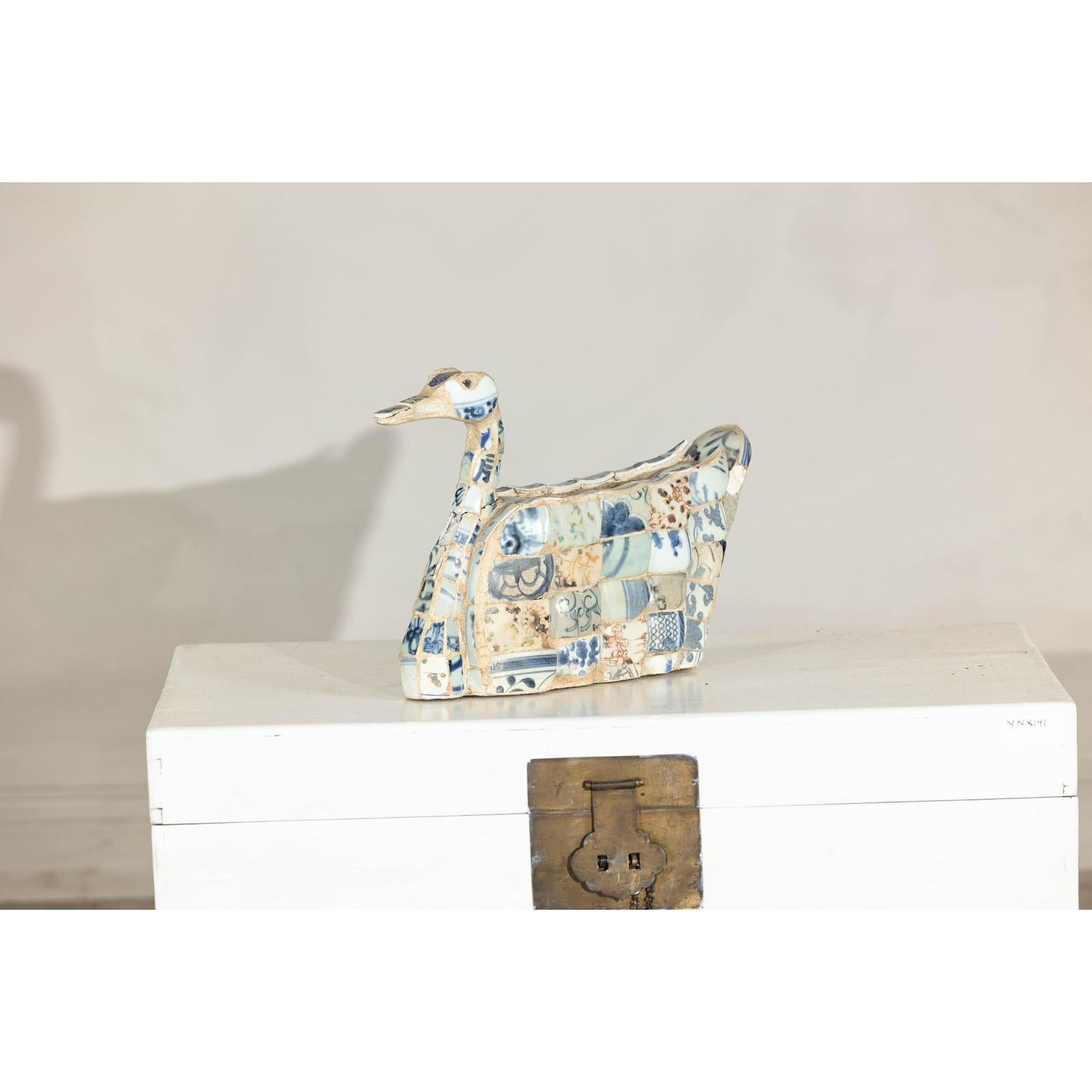 Patchwork Chinese Porcelain Duck Sculpture with Blue-and-White Shards-3. Asian &amp; Chinese Furniture, Art, Antiques, Vintage Home Décor for sale at FEA Home