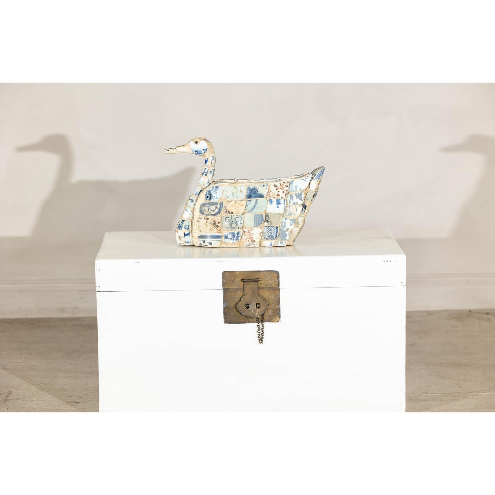 Patchwork Chinese Porcelain Duck Sculpture with Blue-and-White Shards-4. Asian &amp; Chinese Furniture, Art, Antiques, Vintage Home Décor for sale at FEA Home