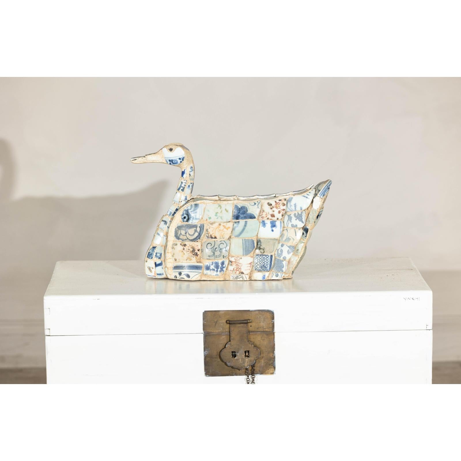 Patchwork Chinese Porcelain Duck Sculpture with Blue-and-White Shards-5. Asian &amp; Chinese Furniture, Art, Antiques, Vintage Home Décor for sale at FEA Home