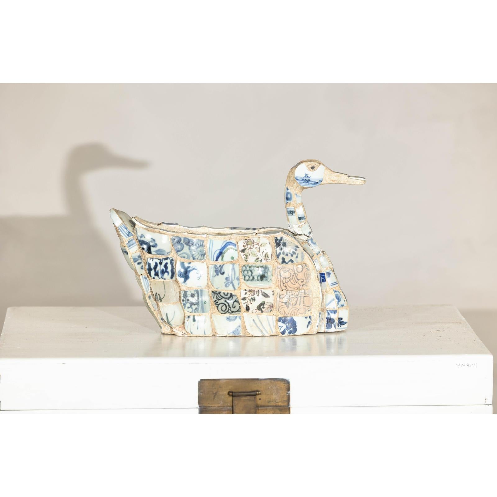 Patchwork Chinese Porcelain Duck Sculpture with Blue-and-White Shards-7. Asian &amp; Chinese Furniture, Art, Antiques, Vintage Home Décor for sale at FEA Home