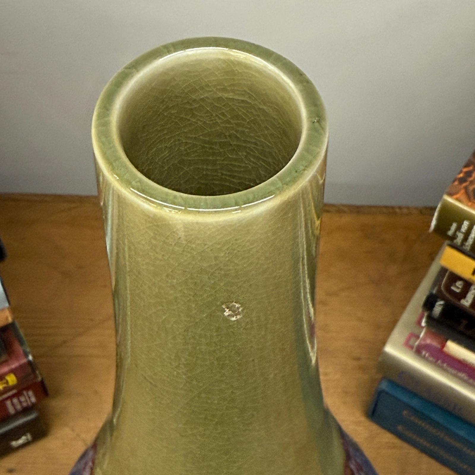 Periwinkle Blue Vase with Olive Neck and Red Drip Glaze, SKU , image 8