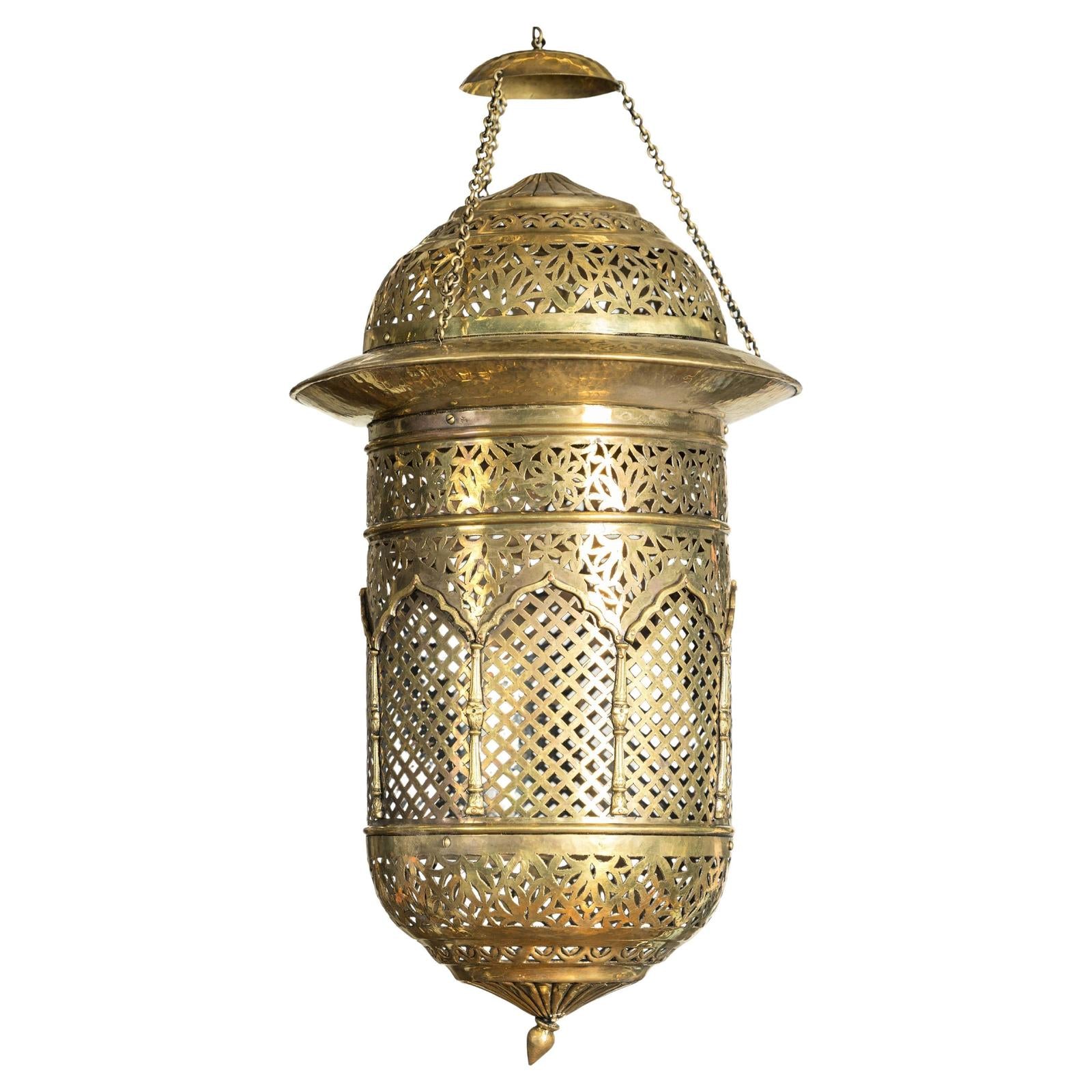 Pierced Brass Hanging Decorative Lantern with Arch Motifs - image 1