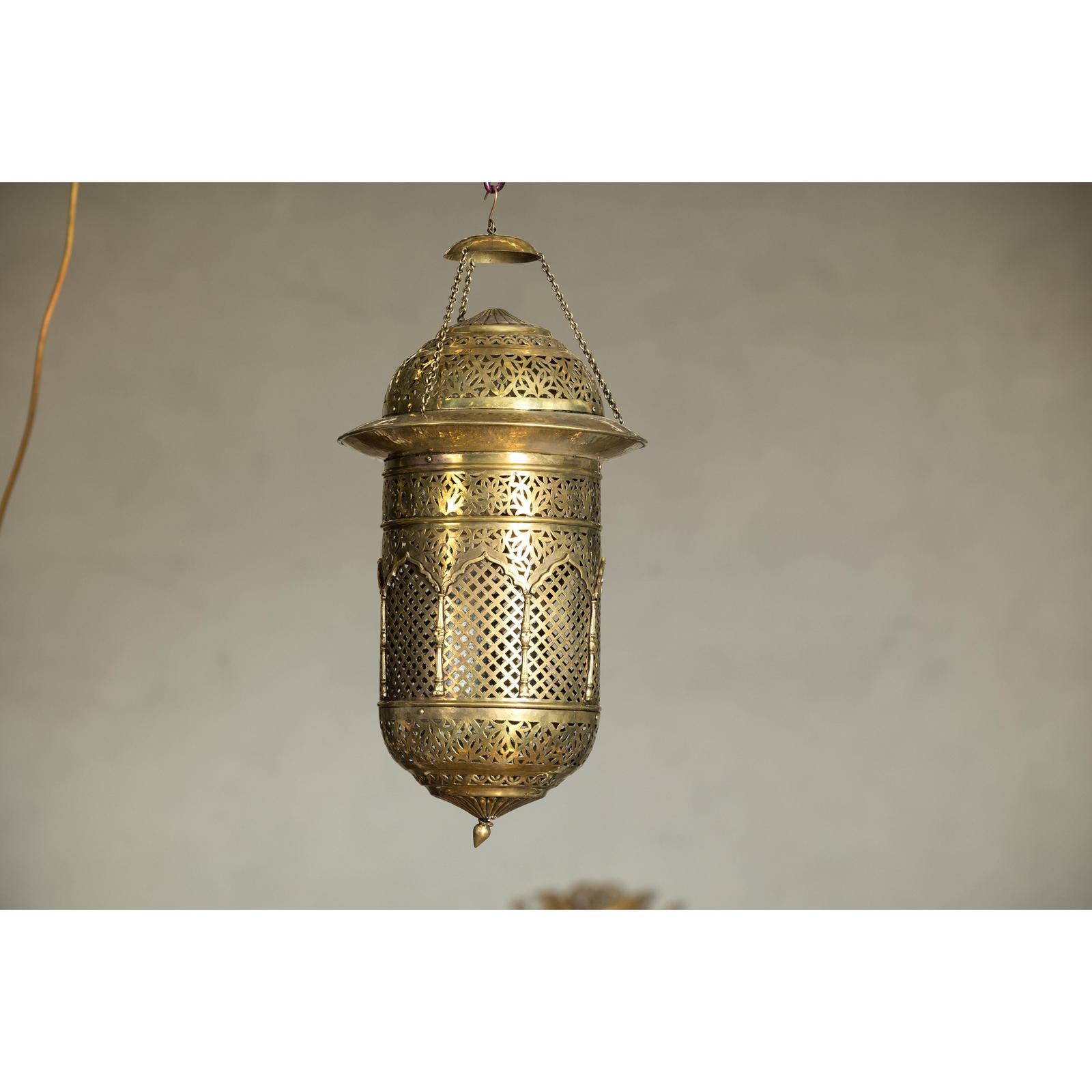 Pierced Brass Hanging Decorative Lantern with Arch Motifs - image 2
