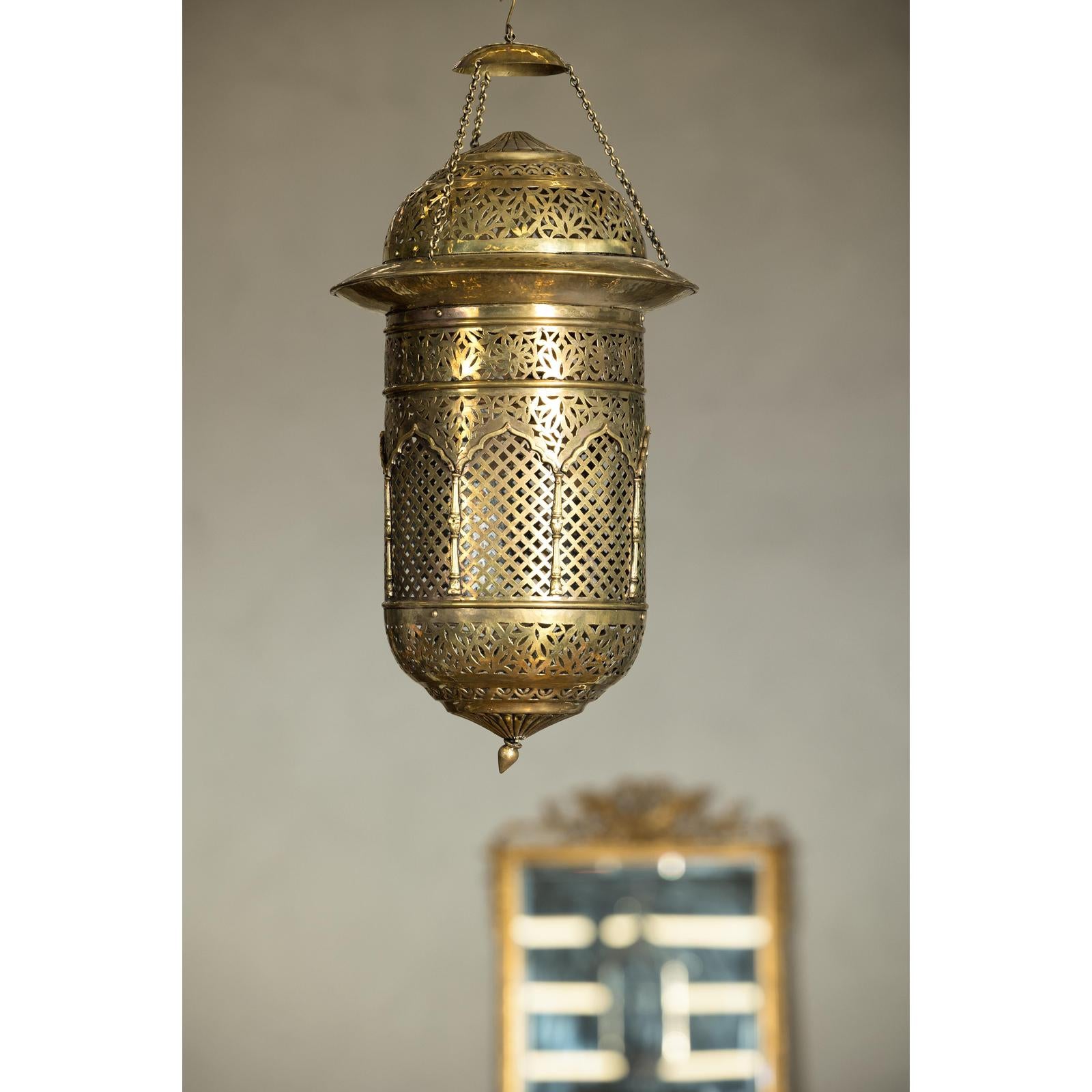 Pierced Brass Hanging Decorative Lantern with Arch Motifs - image 3