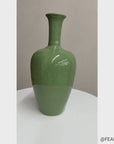 Green Crackle Ceramic Vase with Flared Opening