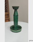 Green Glazed Ceramic Candle Holders in Varying Shades