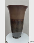 Large Brown Ceramic Vase with Charcoal and Amber Drip Glaze