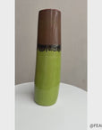 Cylinder Shaped Pistachio Green Ceramic Vase with Brown Top