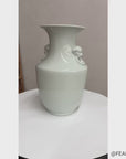 White Glazed Ceramic Vase with Foo Dog Handles