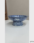 Blue and White Scalloped Ceramic Pedestal Display Dish