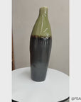 Tall Olive & Charcoal Ceramic Vase with Amber Drip Glaze