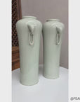 Tall Pair of White Ceramic Vases with Elephant Head Handles