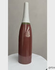 Tall Brown & Green Ceramic Vase with Narrow White Neck