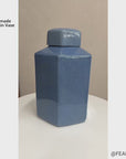 Blue Green Crackle Glaze Hexagonal Lidded Jar