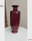 Deep Red Glazed Ceramic Vase with Tall Flared Form