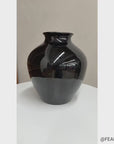 Deep Black Rounded Glazed Ceramic Vase