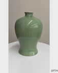Green Crackle Ceramic Vase with Classic Curved Silhouette