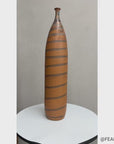 Tall Burnt Orange Ceramic Vase with Fluted Neck & Grey Swirls