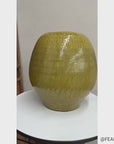 Mustard Yellow Ceramic Vase with Stars & Squares Design