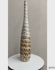 Tall Slender White & Brown Ceramic Vase with Drip Cascade