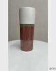White and Copper Ceramic Vase with Olive Glaze Band