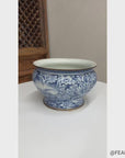 Blue and White Ceramic Bowl with Rounded Bloom Form