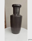 Charcoal Glaze Grey Ceramic Vase with Cylindrical Form