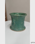 Green and Teal Glazed Planter with Drum Style Form