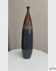 Skinny Brown and Blue Ceramic Vase with Narrow Neck