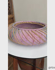 Large Pink and Blue Pastel Ceramic Bowl with Woven Design