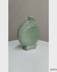 Celedon Green Crackle Glazed Ceramic Vase with Small Handles