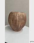 Wide RoundedTextured Two-Tone Cafe Mocha Brown Ceramic Vase
