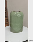 Asymmetrical Celadon Ceramic Vase with Crackle Glaze