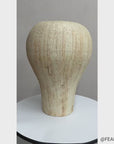 Wide Rounded Textured Ivory & Sand Brown Ceramic Vase