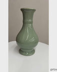 Green Ceramic Vase with a Bold Round Baluster Form