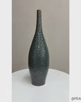 Glazed Teal & Amber Textured Ceramic Vase with Narrow Neck