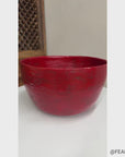 Large Red Lacquer Bowl with Textured Surface