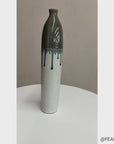 White Ceramic Vase with Gray-Blue Crackle Drip Glaze