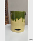 Green and Cream Ceramic Hibachi with Drip Glaze Detail