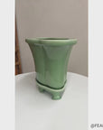 Green Ceramic Planter with Footed Tray