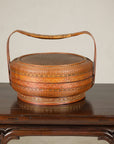 Vintage Chinese Woven Rattan Basket with Painted Cover rotating view