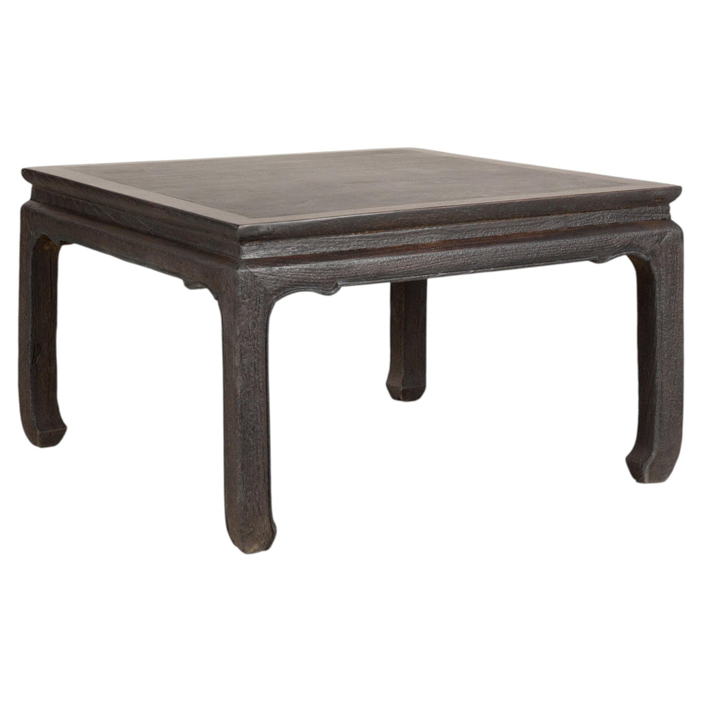 Antique Chinese Hardwood Coffee Table with Dark Stone Top rotating view